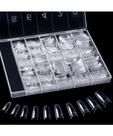500 Pieces Clear False Nails French Fake Art Nail Tips Artificial Acrylic Nails with Box for Women Girls (10 Sizes)