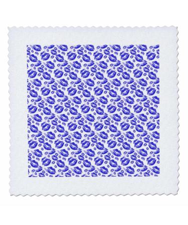 14x14 inch Quilt Square - Two Kisses Collided Lip Bold Blue Lips Pattern Pattern - Lipstick Kisses