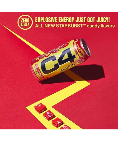 Cellucor C4 Energy Drink STARBURST Strawberry | Sugar Free Pre Workout Drink | Pack of 12 - 16 Fl Oz - Buy Online on GoSupps.com