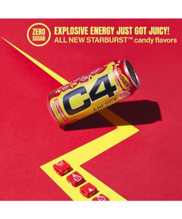 Cellucor C4 Starburst Cherry Energy Drink - 16oz, Sugar-Free Pre Workout Performance Drink (Pack of 12) - Buy Online on GoSupps.com