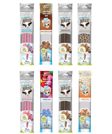 Milk Magic Variety Pack Milk Flavoring Straw | Gluten-Free BPA free Non-GMO Low in Sugar All-Natural Flavor Straws | Encourage Milk Drinking with Flavor-Filled Straws - Pack of 8