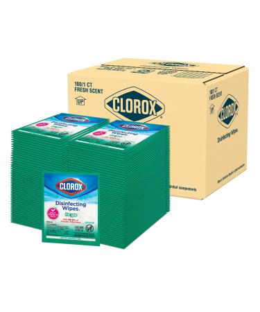 Clorox Disinfecting Wipes to Go, Bleach Free Cleaning Wipes, Fresh Scent, Individually Wrapped, 1 Count Each, (Pack of 100)