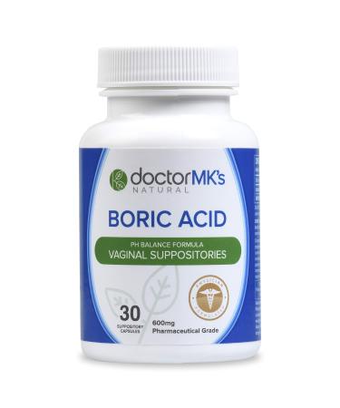 doctor MK's NATURAL Boric Acid Suppositories (600mg) for Healthy Feminine pH Support. 30 Vaginal Suppository Capsules