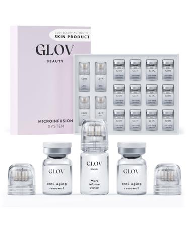 Glov Beauty Micro Infusion System for Face & Lips 0.25mm 24k Gold Cosmetic Facial Stamp with Hyaluronic Acid, Collagen Peptides & Licorice Root Serum Ampoules (4x Infusion Application, 12x Serums)