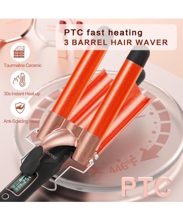NOATOKE 3 Barrel Curling Iron 1inch Crimper Hair Tool with 16 Smart Digital LCD Temp Sets Fast Heating Dual Voltage Auto Shut-Off and Anti-Scald Tip for All Hair Types Long Lasting Curls - Buy Online on GoSupps.com
