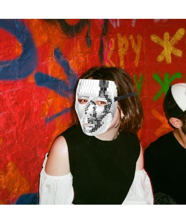 Homsfou Halloween Disco Ball Glitter Mask | Festival Masquerade Face Cover for Parties & DJ Events | Silver Halloween Decoration - Buy Online on GoSupps.com