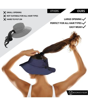 BOONIEVISOR Topless Sun Hat Wide Brim UPF 50 Outdoor Hat Navy - Perfect for Ponytail, Curly Hair, Messy Bun, and Dreadlocks - Buy Online on GoSupps.com
