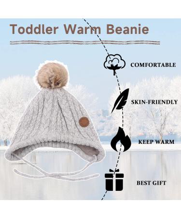 XIAOHAWANG Winter Baby Boys Hat | Velvet Lined Toddler Beanie with Earflap & Pompom | Warm Baby Hats for Girls 0-6 Months Gray - Buy Online on GoSupps.com