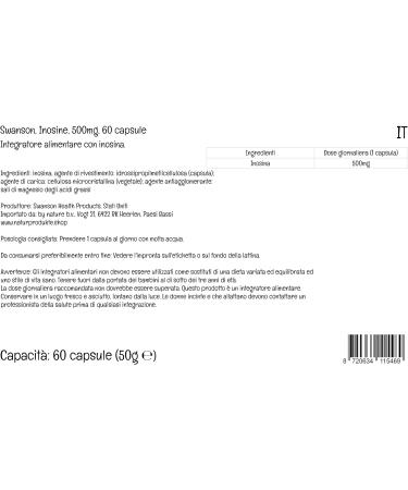 Swanson Inosine 500mg Vegan Capsules - High Strength, Lab-Tested, Vegetarian, Soy-Free, Gluten-Free, Non-GMO - 60 Count - Buy Online on GoSupps.com