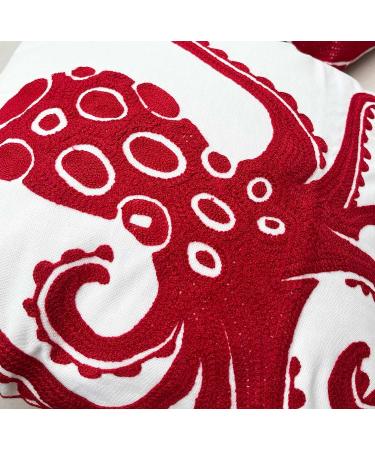 DECOPOW Embroidered Nautical Decor Pillow Cover - 18 Inch Square Canvas Pillow (Red-Octopus) - Buy Online on GoSupps.com