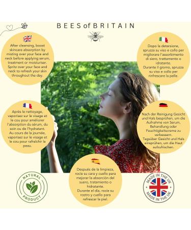 BEES of BRITAIN - 99% Natural Hydrating Floral Mist - Aloe Vera Lavender Chamomile. Hydrating Aromatic Cleanser Toner Primer. We Donate 5% of our Profit to Save Bees + Pollinators. 250ml - Buy Online on GoSupps.com