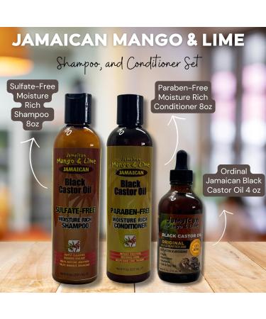 Shampoo and Conditioner Set Bundle-5 Items with Jamaican Mango & Lime Black Castor Oil Sulfate Free Shampoo 8oz Paraben Free Conditioner 8oz and Original Black Castor Oil 4oz Unibeauties Detangling Brush & Detangling Hanging Shower Comb - Buy Online on GoSupps.com
