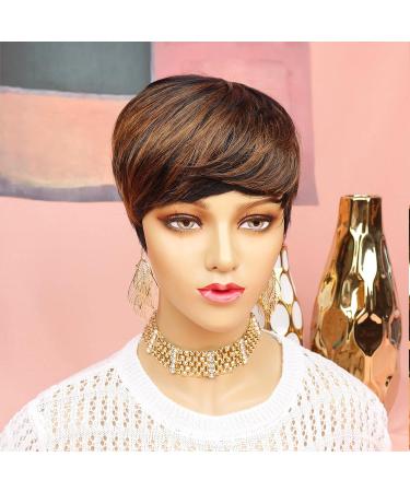 Evasens Short Pixie Cut Human Hair Wig for Black Women - Pixie with Bangs, Natural Straight Black with Brown Layered Wavy Style - Daily Wear Wig (F1B/30) - Buy Online on GoSupps.com