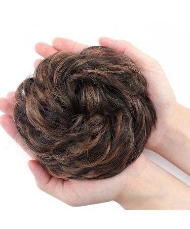Silk-Co Hair Part with Rubber Band | Wavy Soft Dutt Hair Extensions - 45g Medium Brown & Dark Blonde Messy Bun Updos - Buy Online on GoSupps.com