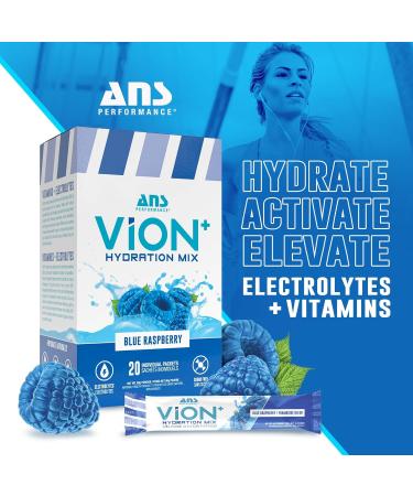 ViON+ Hydration Mix Blue Raspberry - Sugar-Free Electrolyte Powder with 8 Essential Vitamins - 20 On-the-Go Stick Packs for Hydration Energy & Recovery - Natural Flavors & No Artificial Colors or Dyes - Buy Online on GoSupps.com