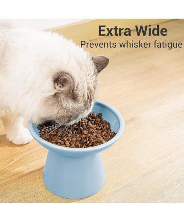 CEEFU Extra Wide Elevated Cat Bowls - Ceramic Cat Food Bowl 6.2" Raised Cat Food Bowls Elevated Shallow Cat Food Dish Whisker Fatigue Lead & Cadmium Free 5" Good Height for Cat Feeding Blue Baby Blue - Buy Online on GoSupps.com