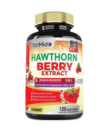 Hawthorn Berry Supplement Extract Capsules 12800mg 4 Months Supply with Beet Root Ashwagandha Turmeric Curcumin Black Pepper- Supports Digestion and Heart Health