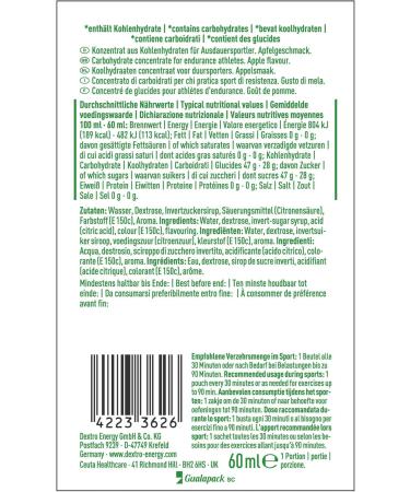 Dextro Energy Liquid Gel Apple 6x60ml - Energy Gel for Endurance Sports | Grape Sugar Concentrate Apple Flavor Quick Carbohydrates Energy Bar Alternative - Buy Online on GoSupps.com