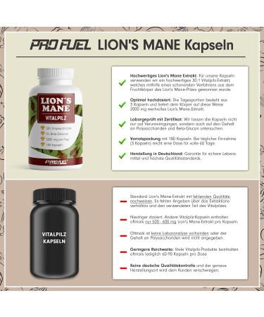 Lion's Mane Capsules 360x - 2000mg Hericium Erinaceus Extract | High-Quality Mushroom Supplement (30:1) | 120 Days Supply | 30% Polysaccharides & 5% Beta-Glucan - Buy Online on GoSupps.com