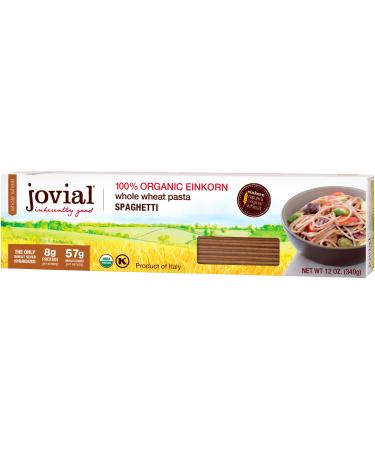 Jovial Spaghetti Einkorn Pasta | Organic Whole Grain Spaghetti | Non-GMO | High Protein | Lower Carb | USDA Certified Organic | Kosher | Delicious Pasta | Made in Italy | 12 oz (12 Pack)