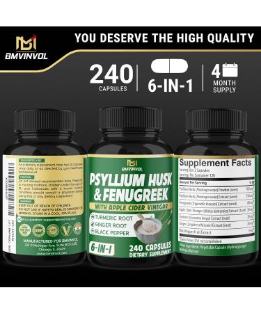 BMVINVOL 6in1 Psyllium Husk Fenugreek Apple Cider Vinegar Turmeric Ginger Black Pepper - Soluble Fiber for Supports Digestive Health & Regularity- 240 Capsules 4-Month Supply  - Buy Online on GoSupps.com