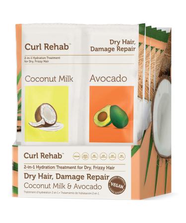 Curl Rehab Dry Hair/Damage Repair Dual Treatment  Coconut Milk Repairing Oil Treatment & Avocado Hydrating Mask  4.8 Oz Packette  6 Count 6 Count (Pack of 1) Dry Hair/Damage Repair