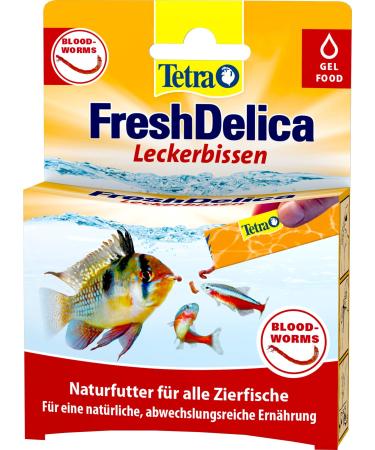 Tetra Freshdelica Bloodworms - natural snack with red mosquito larvae for decorative fish delicacies in jelly 16 x 3 g bag 3 g (16 pack) Red mosquito larvae