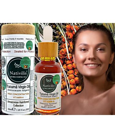 Nativilis TUCUMA VIRGIN OIL (Astrocaryum vulgare) Amazonian Rainforest HIGH CONCENTRATION VITAMIN-A BETA-CAROTENE - SKIN Hair Care - nourishing moisturizing antioxidant anti-inflammatory - Copaiba