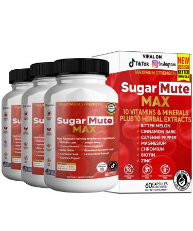GREENVIFY Sugar Mute Max Blood Sugar Support 60 Veggie Capsules with Banaba Leaf Juniper Berry Vitamins & Herbs (3)