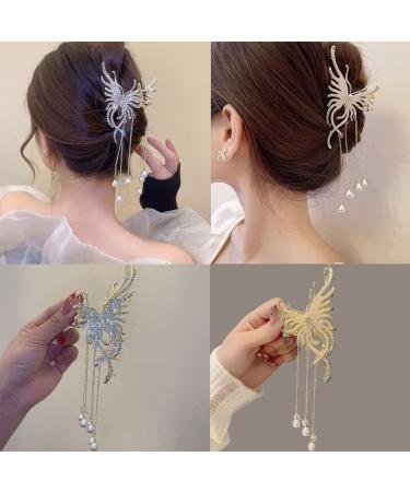 Large Butterfly Hair Claw Clip  2Pcs Pearl Flower Hair Clamps with Tassel Nonslip Barrette Hairpin for Hair Styling-B2