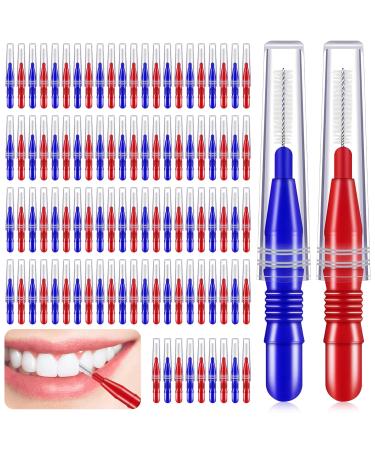 100 pieces interdental brushes toothpick dental brushes toothbrush interdental brush interdental brushes tooth flap toothpick cleaner tooth cleaning tool (red & blue)
