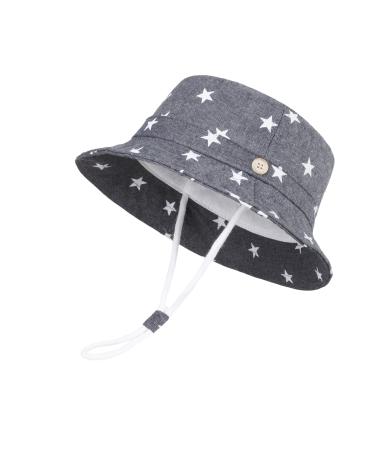 LANGZHEN Beach Sun Protection Hat for Baby Girls Adjustable Toddler Kids Hat Wide Brim Summer Play Hat with Chin Strap Dark Blue - Stars 4-8 Years