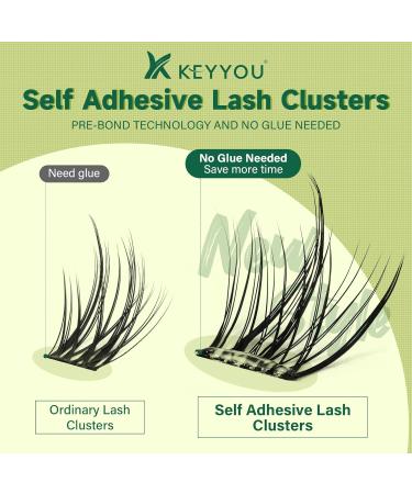 Self Adhesive Eyelashes - 32pcs Pre Glued Lash Clusters by KEYYOU | Easy Apply No Glue Needed Time-Saving Lashes - Buy Online on GoSupps.com