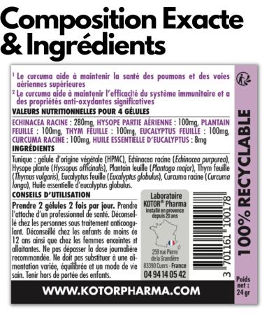 KOTOR BREATHE | Free the Airways | Colds Nose Throat Cough | Eucalyptus + Thyme + Plantain + Turmeric + Echinacea + Essential Oil | 90 Capsules | Vegan | Made in France - Buy Online on GoSupps.com