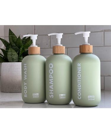 OLLIES Refillable Shampoo and Conditioner Bottles - Set of 3 | Stylish Label | 17oz | Shower Soap Dispenser - Buy Online on GoSupps.com