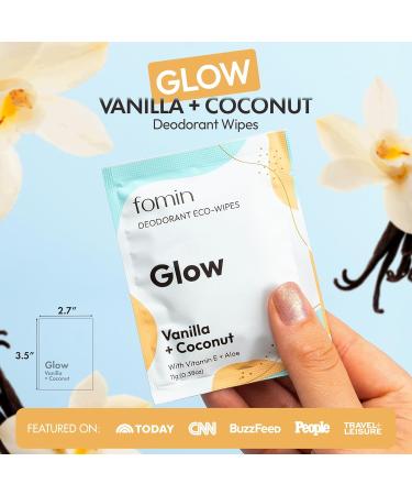 FOMIN Travel Deodorant Wipes - 50 Count - Glowing Coconut and Vanilla - pH Balanced Hypoallergenic Mini Deodorant Wipes For Women and Men - Plastic-Free Individually Wrapped Underarm & Body Wipes Glow - Coconut Vanilla - Buy Online on GoSupps.com
