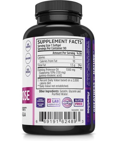 Zhou Evening Primrose Oil Capsules - Hormone Balance, PMS & Menopause Support - Cold Pressed, Lab Verified - 1300mg, 10% GLA - 90 Servings - Buy Online on GoSupps.com
