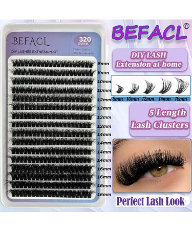 Fluffy Lash Clusters Kit - 320Pcs 80D Eyelash Extension Set with Bond & Seal | BEFACL D Curl Wispy Individual Cluster Lashes (8-16mm - Buy Online on GoSupps.com