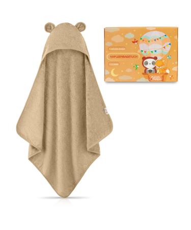 Fuchsundpanda hooded towel baby extra thick warm and soft |75x75cm baby towel with hood (100% bamboo) |Baby towel hood with great gift packaging (mojave beige)