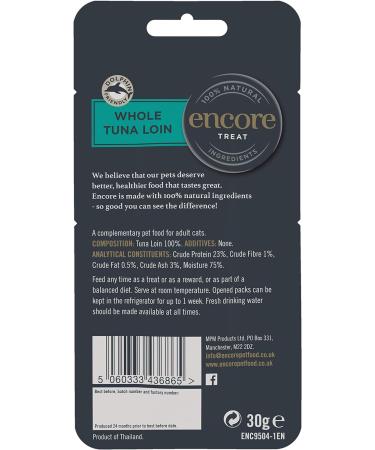 Encore 100% Natural Cat Treats Whole Tuna Loin Cat Snack 30g (Pack of 12) Tuna Single - Buy Online on GoSupps.com