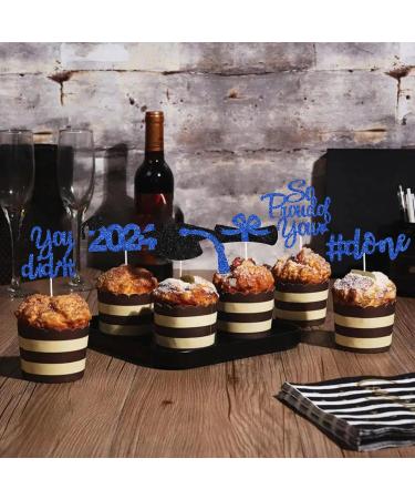BEISHIDA 12pcs So Proud of You Cupcake Topper Graduation Cupcake Decoration 2024 Graduation Congrats Cupcake Toppers Blue Glitter High School/College/Senior Graduation Party Supplies Blue Black - Buy Online on GoSupps.com