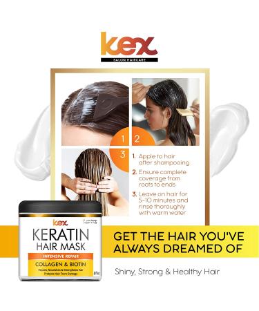Keratin Hair Mask with Natural Collagen & Biotin - Repair & Growth Treatment for Dry, Damaged Hair - Made in USA - 8 oz - Buy Online on GoSupps.com
