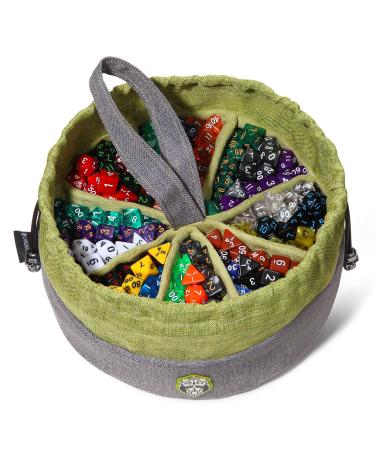 CardKingPro Monstrous - Dice Bag with 8 Pockets - Gray/Green - Huge Capacity 500+ Dice - Great for Dice Hoarders
