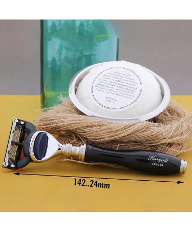 Haryali London 5-in-1 Men's Razor Set | Handmade Leather Case Shaving Stand Fusion 5 Compatible Razor Brush Bowl & Soap - Buy Online on GoSupps.com