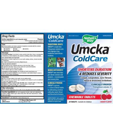 Nature's Way Umcka ColdCare Chewable Cherry Tablets - 20 Count - Buy Online on GoSupps.com