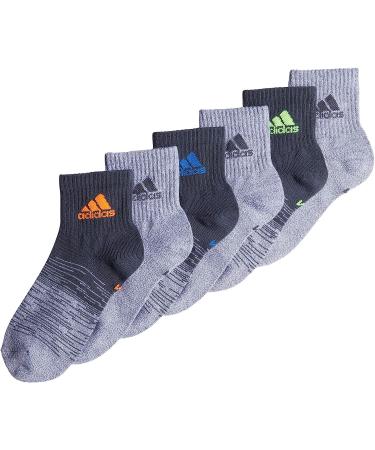 adidas Boys' Youth Superlite Badge of Sport 6-Pack Quarter Socks - Onix Grey/Grey/Signal Orange - Large - Buy Online on GoSupps.com