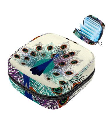 Retro-napketten storage bag with peacock flower pattern portable for menstruation cups with zipper for teenagers girls women women