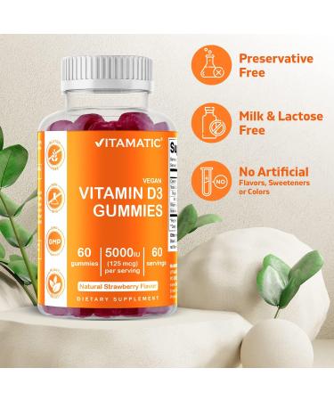 Vitamatic Vitamin D3 Gummies - 5000 IU - 60 Vegan Gummies - Supports Bone Health & Immune Function - Buy Online on GoSupps.com