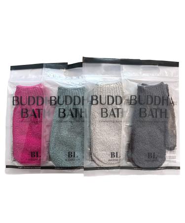 Buddha Bath Scrub Gloves - 4 pairs Exfoliating Shower Mitts - Face and Body - For Men and Women (MIX) Multi Color