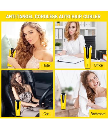 Automatic Curling Iron - Cordless Professional Hair Curler | 3 Temps & Anti-Tangle | Quick 4s Styling - Yellow - Buy Online on GoSupps.com